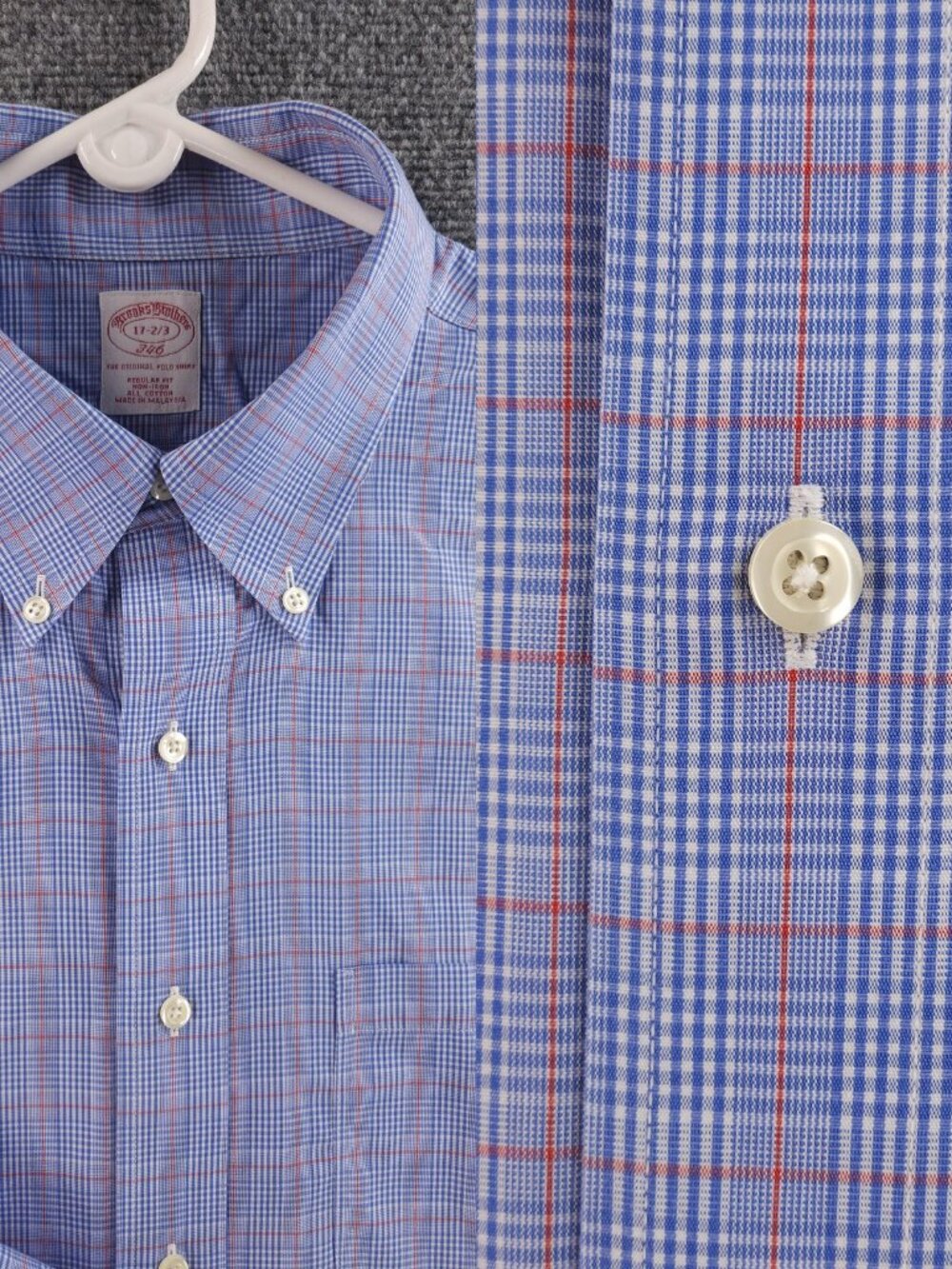 Brooks Brothers 17 2/3 Blue Red Check Non-Iron Button-Down Cotton Pocket Shirt